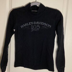 Harley Davidson Kids Black Long Sleeve T-Shirt High Neck Motorcycle Boy Girl